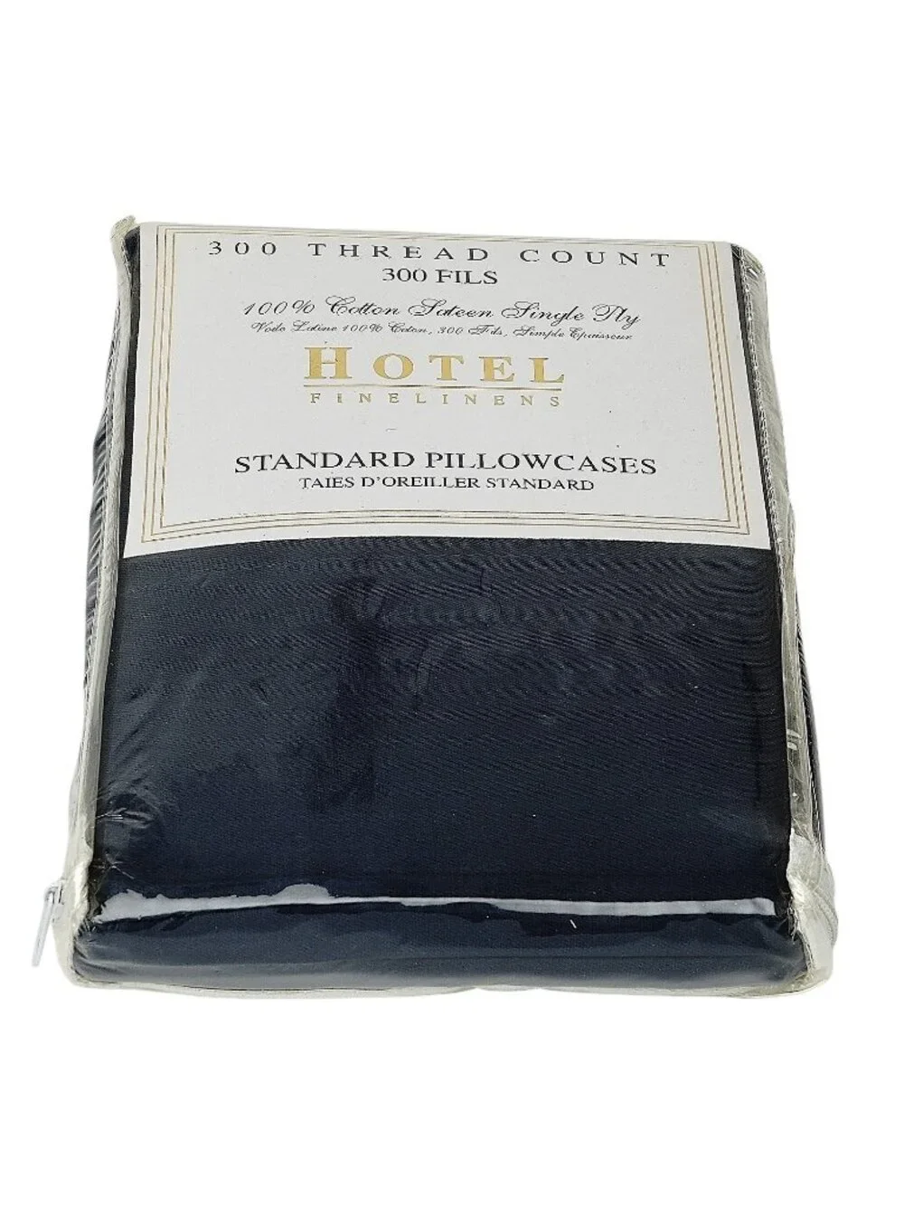 Hotel Fine Linens Pair of Pillowcases Navy Blue 100% Cotton Sateen NWT